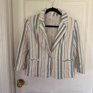Cato Striped Pastel Blazer in White, Blue, Peach